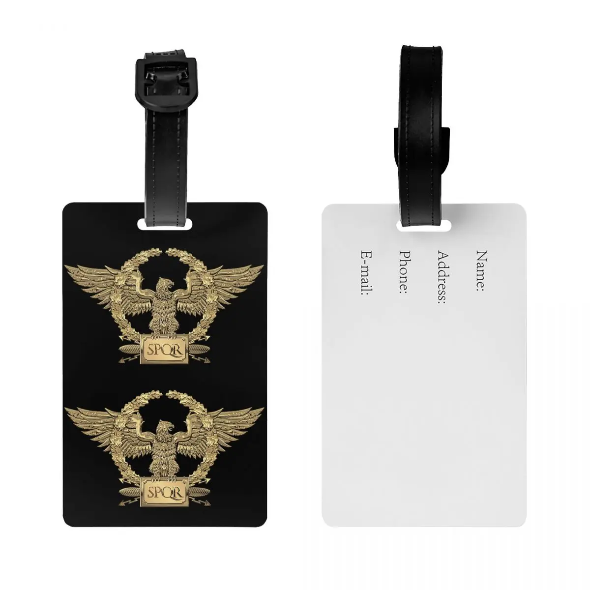 Custom Gold SPQR Roman Imperial Eagle Luggage Tag With Name Card Privacy Cover ID Label for Travel Bag Suitcase