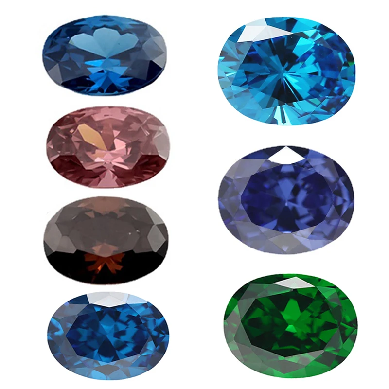 2x3~10x12mm 5A Oval Cut Cubic Zirconia Stone Loose CZ Stones SeaBlue Green Coffee Rhodolite Tanzanite Color Synthetic Gems Beads