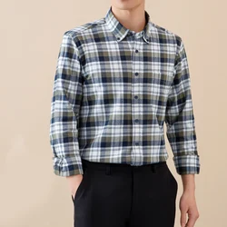 S-5XL Men's Pure Cotton Flannel Shirts Long Sleeve Single Pocket Casual Plaid Thick Soft Cozy Brushed Shirts Blouse Men Clothing