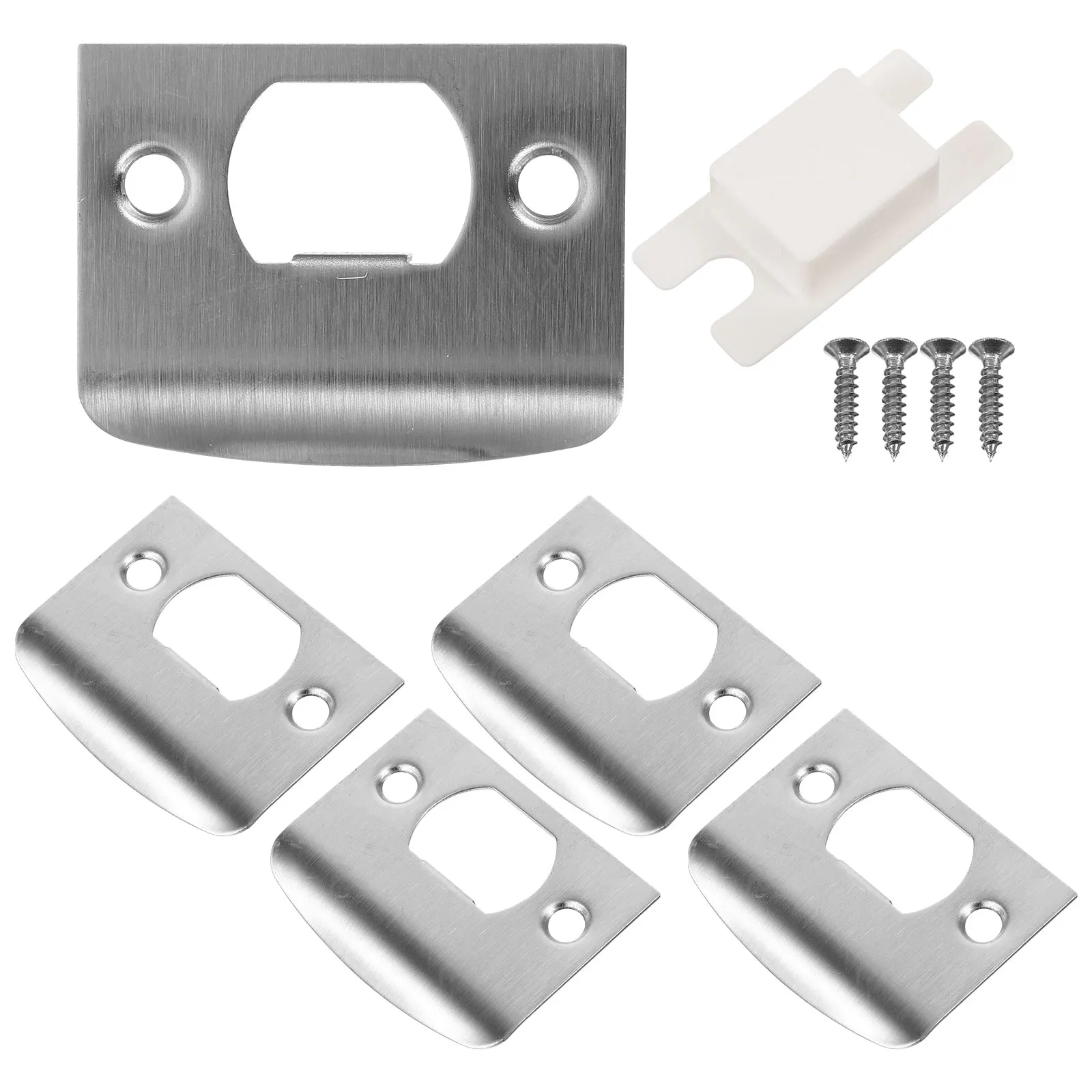 

4 Sets Stainless Steel Strike Plates Reinforcement Kit Guide Plates Durable Lock Accessories Strike Filler Hole Cover Plate