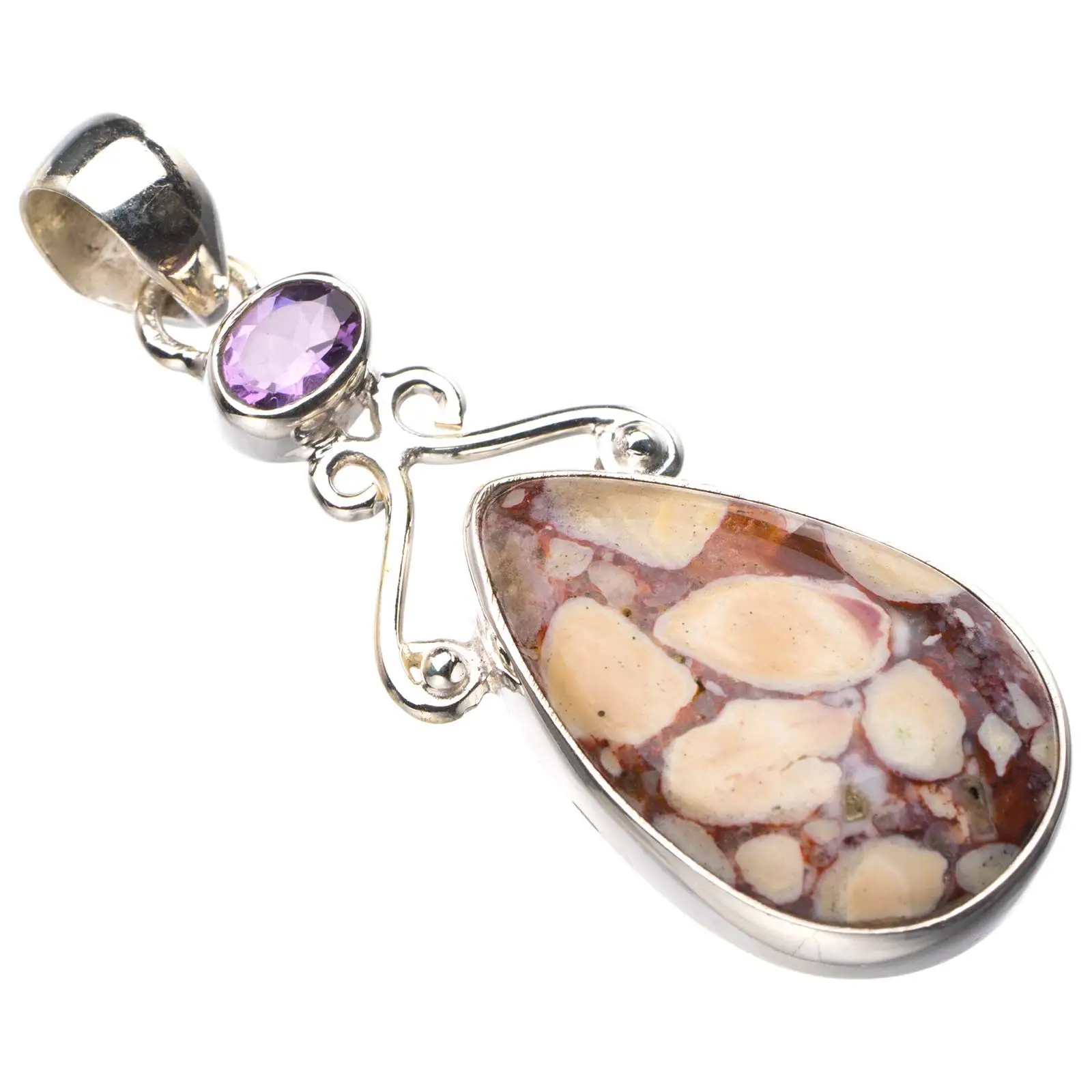 

StarGems® Natural Brecciated Mookaite And Amethyst Handmade 925 Sterling Silver Pendant 2" E0029