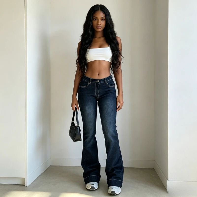 Bootcut Jeans Denim Pant Women High Street Full Length Vintage Washed Low Waist Trousers Y2k Streetwear Work Casual 2026 Summer
