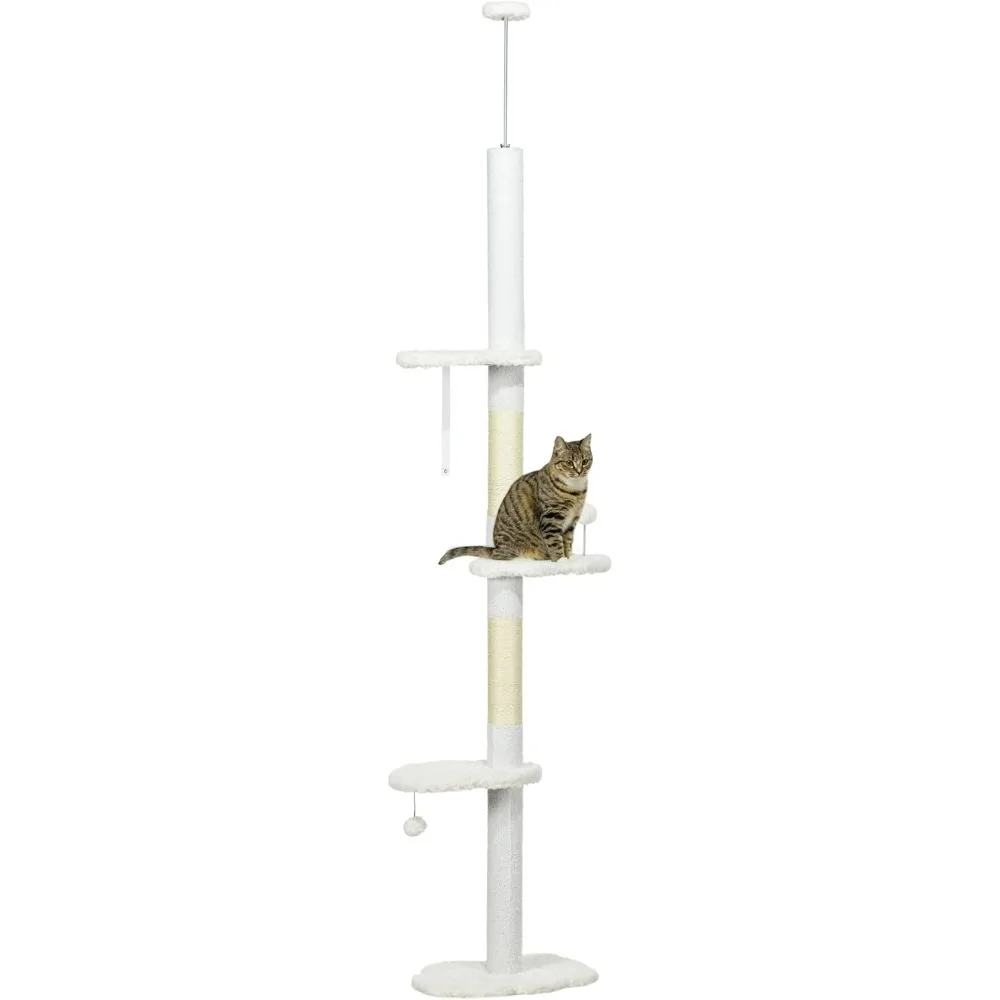

Cat Tree with Scratching Posts, 88.5"-100.5" Adjustable Height, Cat Climbing Tower with Cloud Shape Platforms