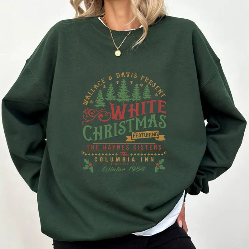 White Christmas Sweatshirt Columbia Inn Pine Tree Vermont Christmas Sweatshirts Harajuku Pullover Women\'s Clothing Streetwear