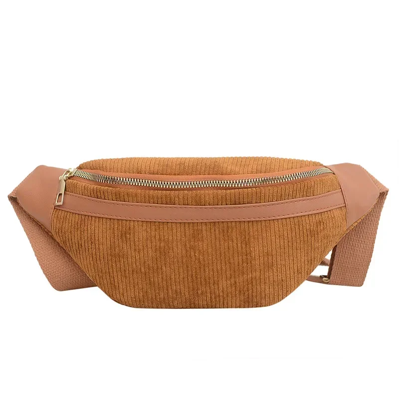 Fashion High-capacity Corduroy Women Waist Bag Student Ladies Shoulder Crossbody Zipper Chest Bag Phone Banana Female Bags