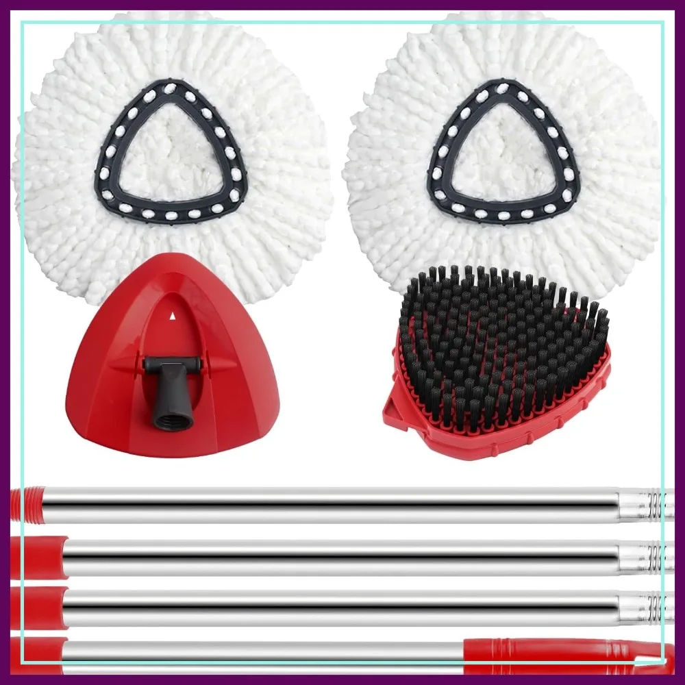 

Spin Mop Replacement Heads 2 Pack, Adjustable Handle 30-58in, Scrub Brush & Mop Base for 1 Tank System