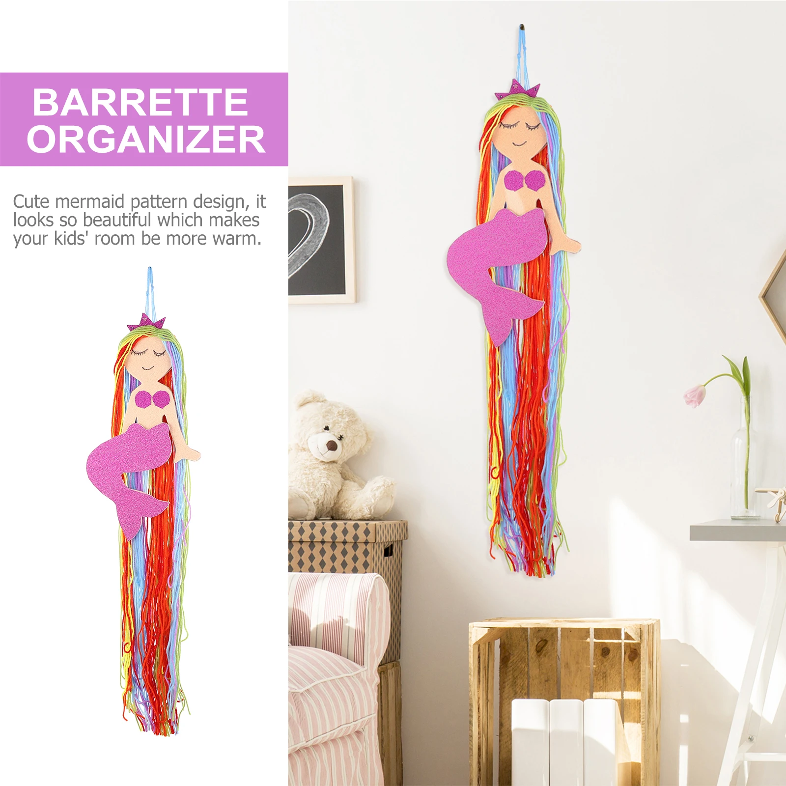 

Mermaid Wall Decoration Storage Rack Girl Headbands Barrette Accessories Holder Kraft Paper Baby