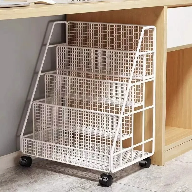 Children's Picture Book Bookshelf, Floor Type Shelf with Wheels, Movable Storage Holders, Simple Household Organization Rack