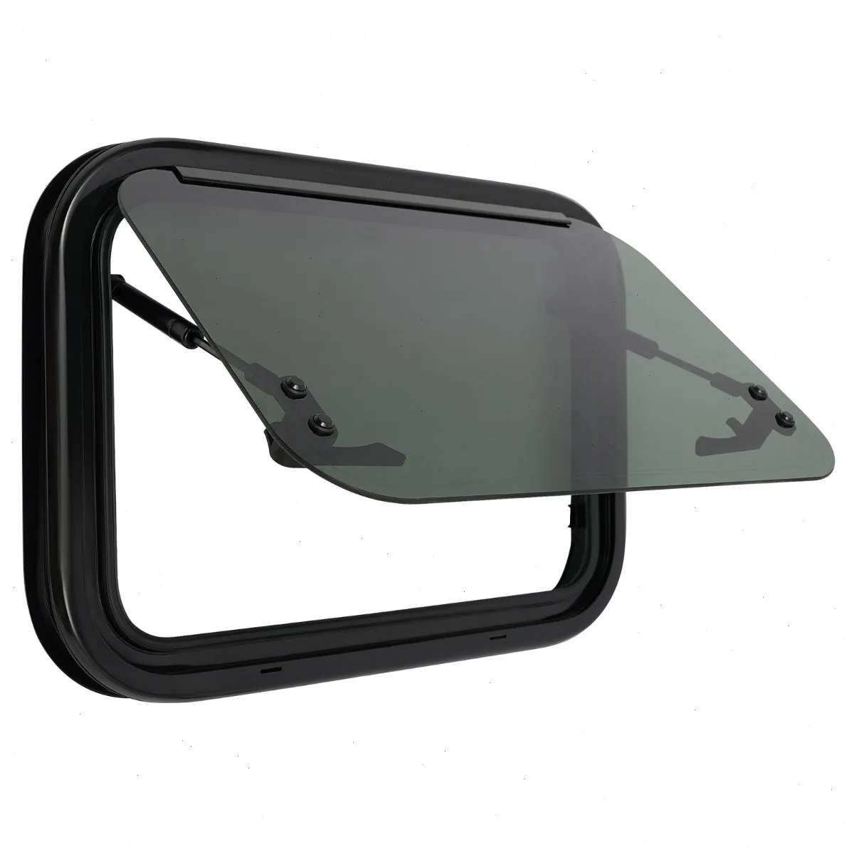 RV-Fenster extern 50x35cm, ausklappbares Lüftungsfenster aus gehärtetem Glas mit Sichtschutz & Insektenschutz für Wohnwagen, Anhänger, Van