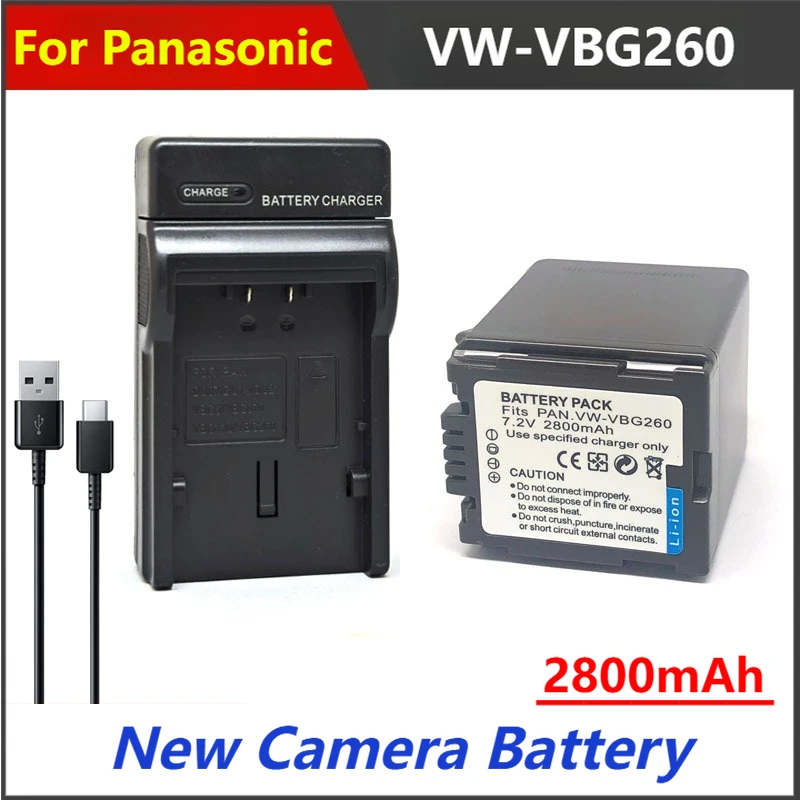 

2800mAh VW-VBG260 VW VBG130 VBG070 Battery Charger For Panasonic SDR H20 H28 H258 SD1 HS700 TM700 HS300 TM300 HS250 SD20 SDT750