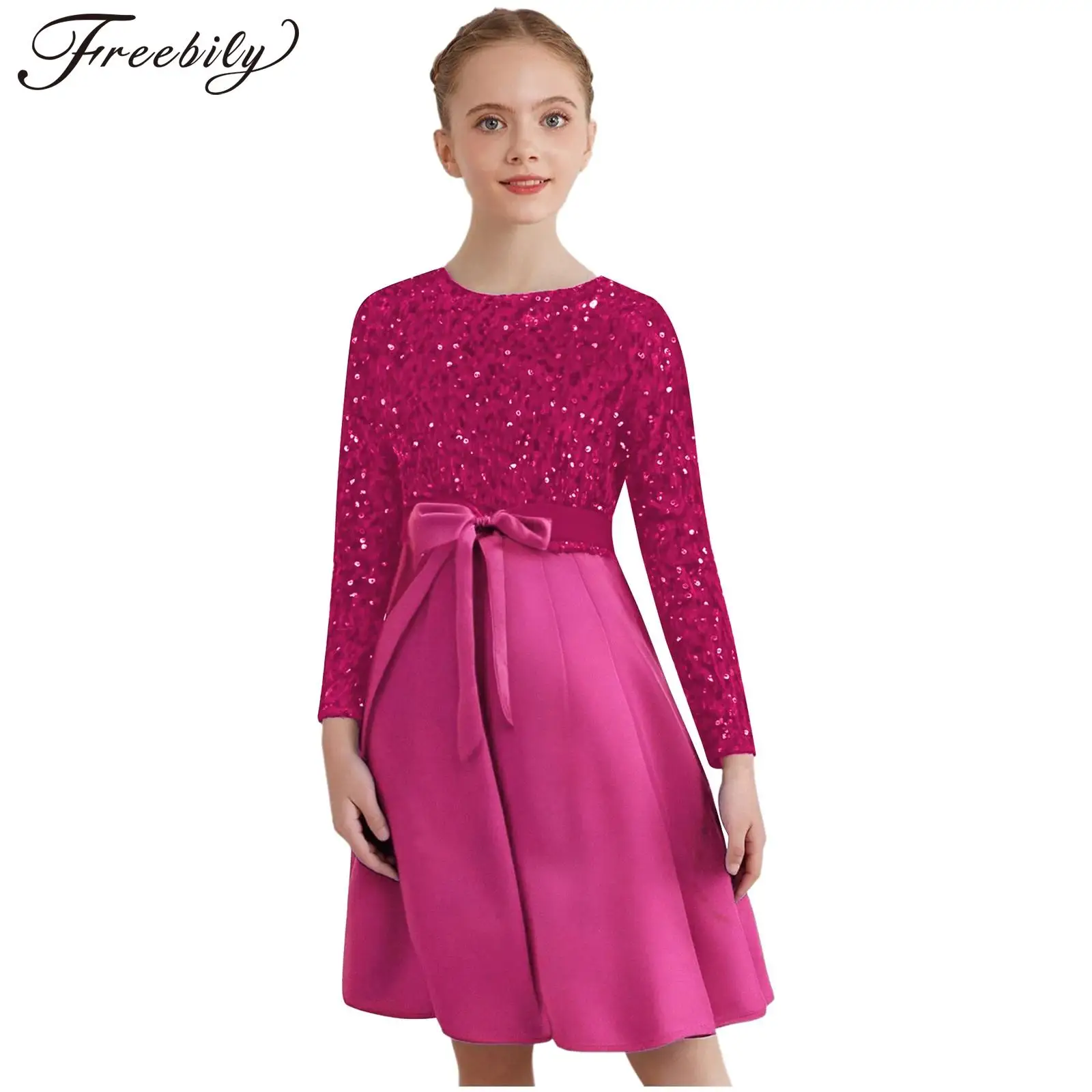 

Girls Long Sleeve Cosplay Princess Party Dress Glittery Sequin Party Gown Kids Dresses Pageant Dress Ceremony Prom Vestidos