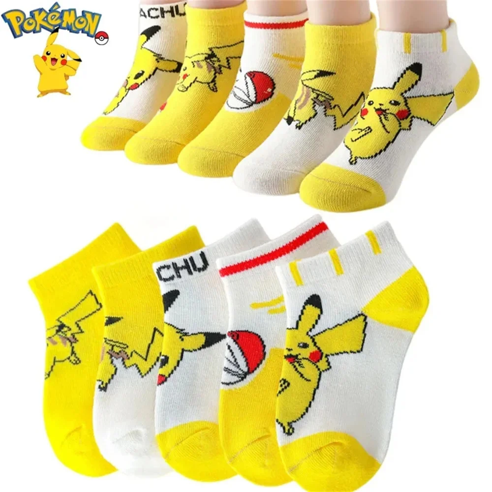 5 uds Pokemon Pikachu calcetines de barco de dibujos animados niños figura de Anime bebé Otoño Invierno medias de algodón Kawaii niños calcetines de algodón regalos