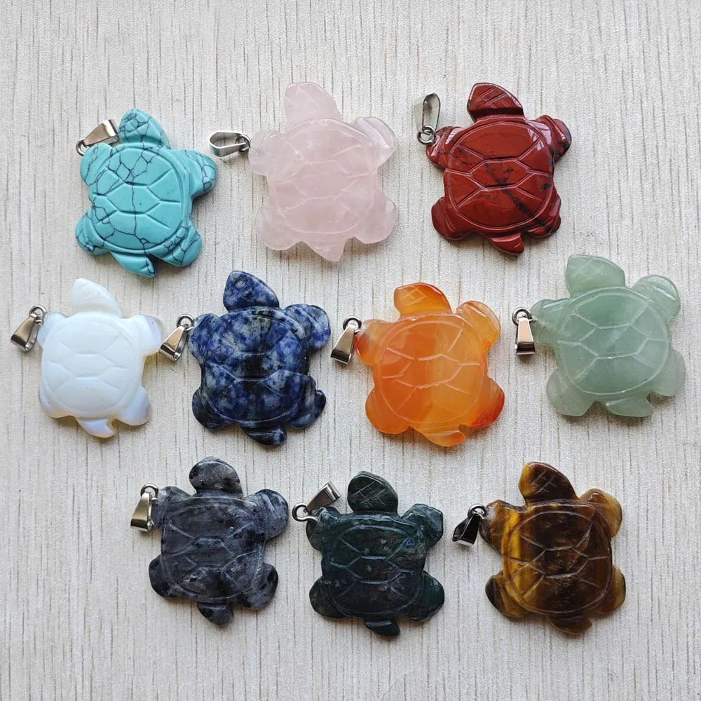 Mix Natural Gem stone Fashion pendulums turtle pendants Charms for DIY necklaces jewelry making wholesale 10pcs fast shipping