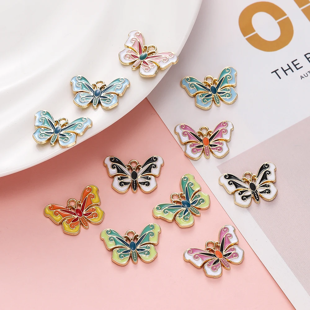 10Pcs/lot Enamel Butterfly Pendant Alloy Metal Animal Charm For DIY Necklace Bracelet Jewelry Making Accessories