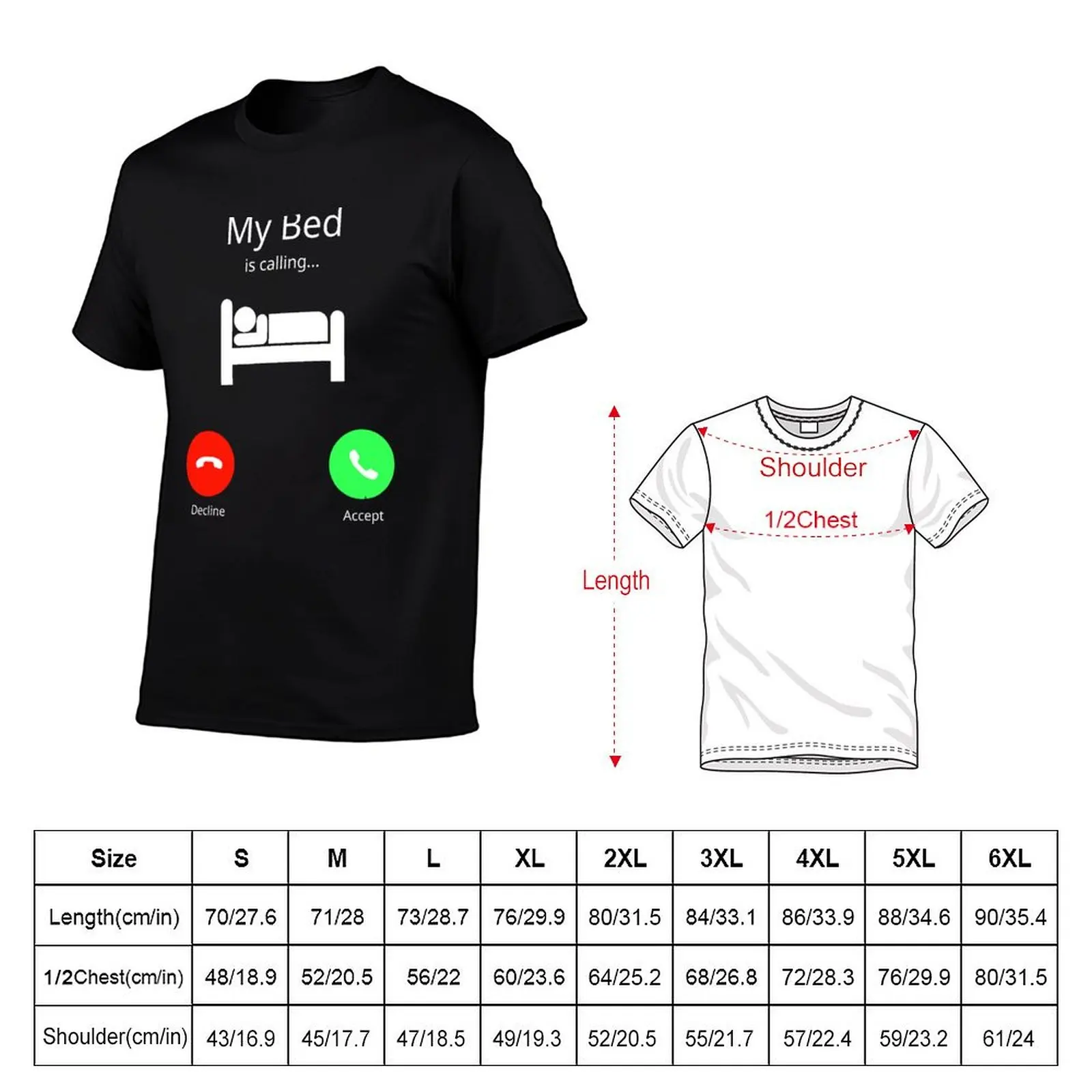 My Bed is Calling Phone Screen T-Shirt Large Size Soft Cotton T-Shirt