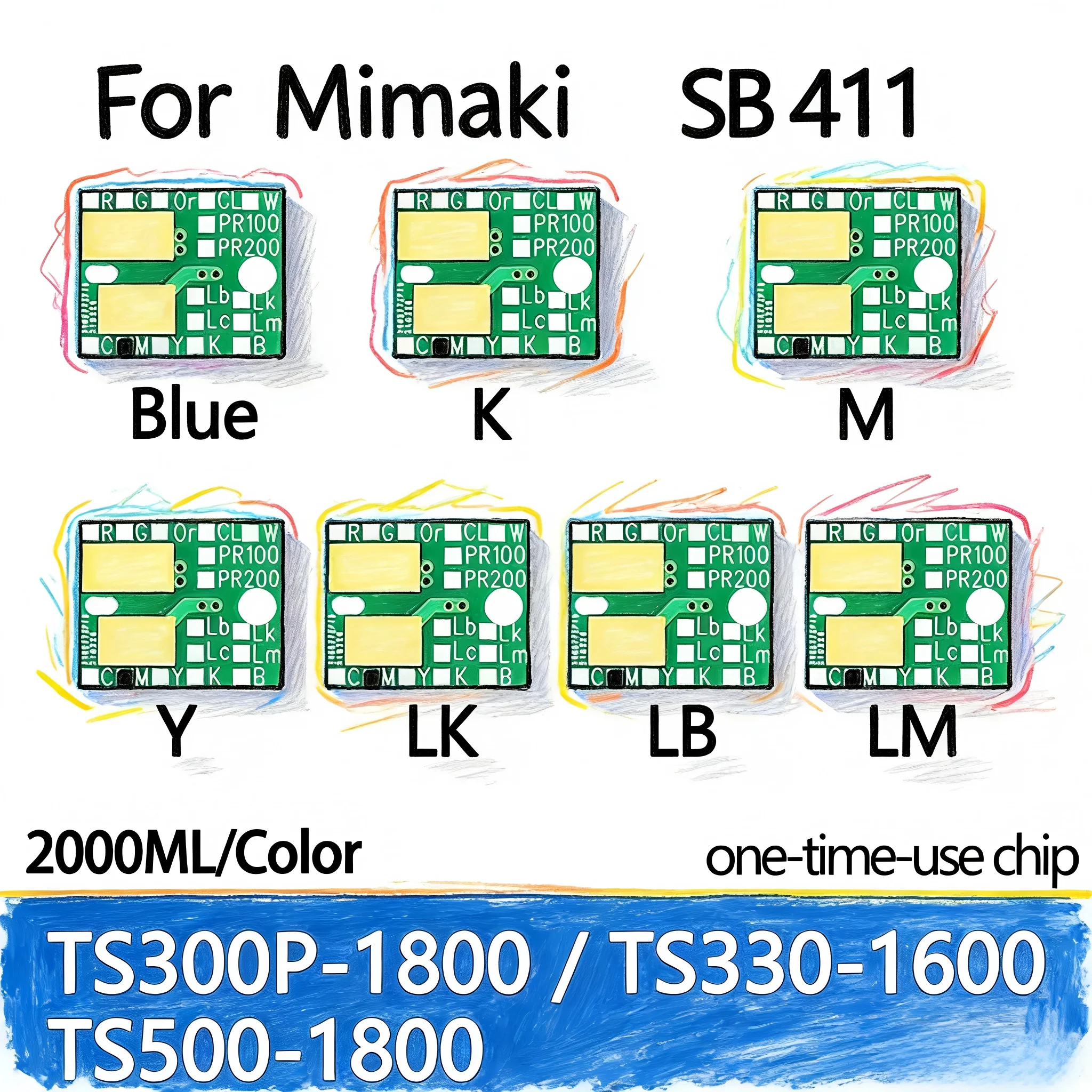 For Mimaki SB411 6 Colors 2000ML Ink Cartridge Chip, One-Time Use Chip for TS330-1600 TS500-1800 TS300P-1800 Printer