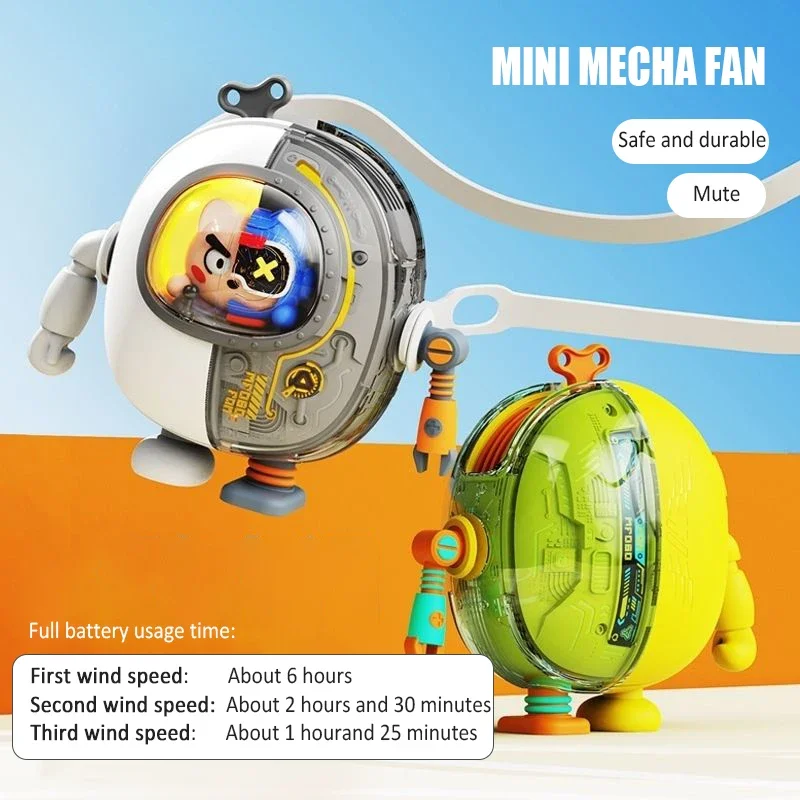 Handheld Fan Cooling Ventilateur Portable Silent Mini Neck Fan Rechargeable Mecha Shape Air Conditioning Fan Travel Camping