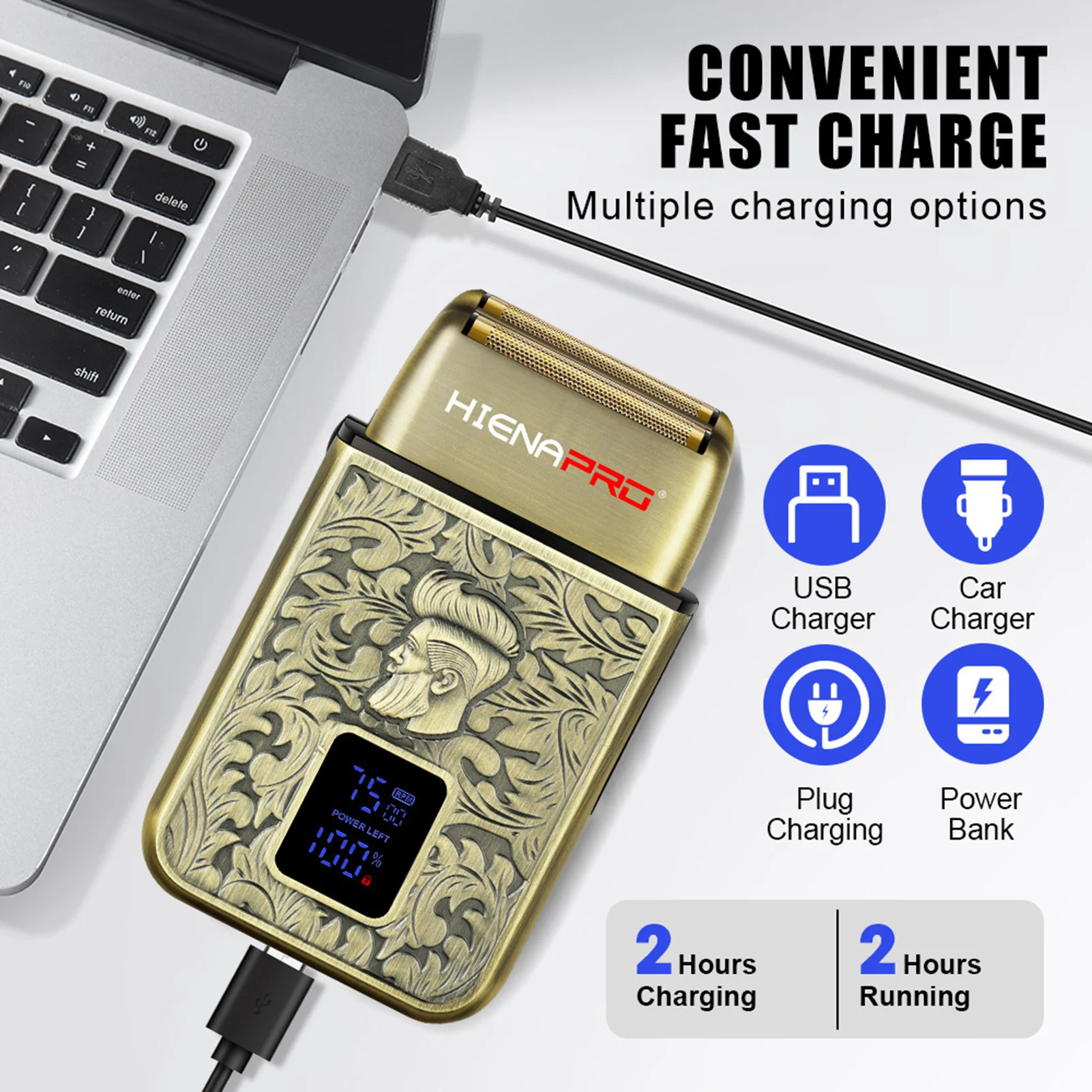 ماكينة حلاقة كلاسيكية للإغاثة 1200-2000 مللي أمبير في الساعة ماكينة حلاقة كهربائية عالية الطاقة للرجال محمولة بشحن USB ماكينة حلاقة ترددية قادين اللحية