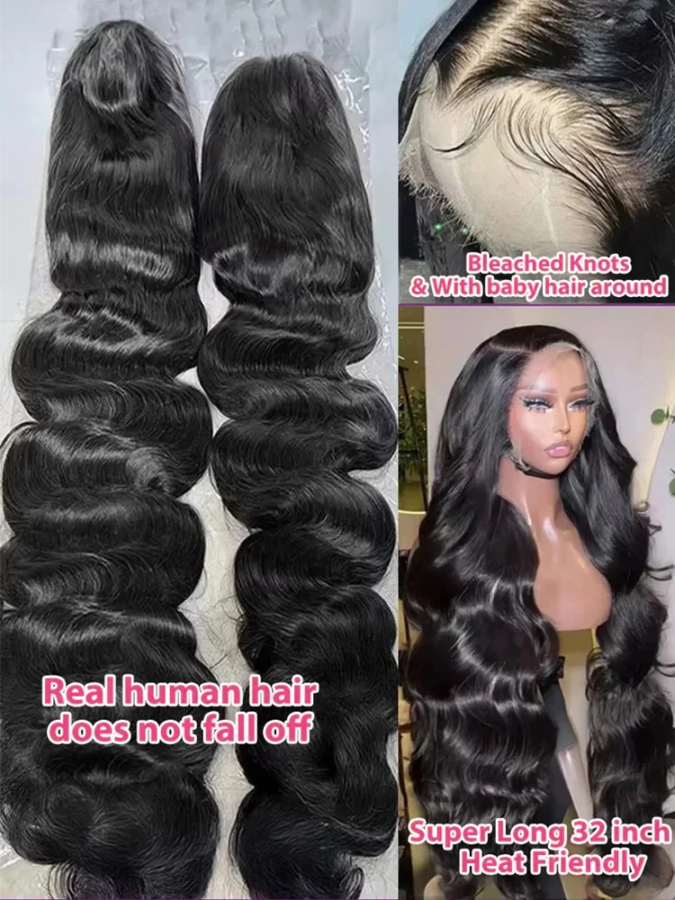 13x4 Body Wave Lace Front Human Hair Wig 200% Water Wave Pre Plucked HD Transparent Lace Wig 5x5 Closure Glueless Wigs For Women