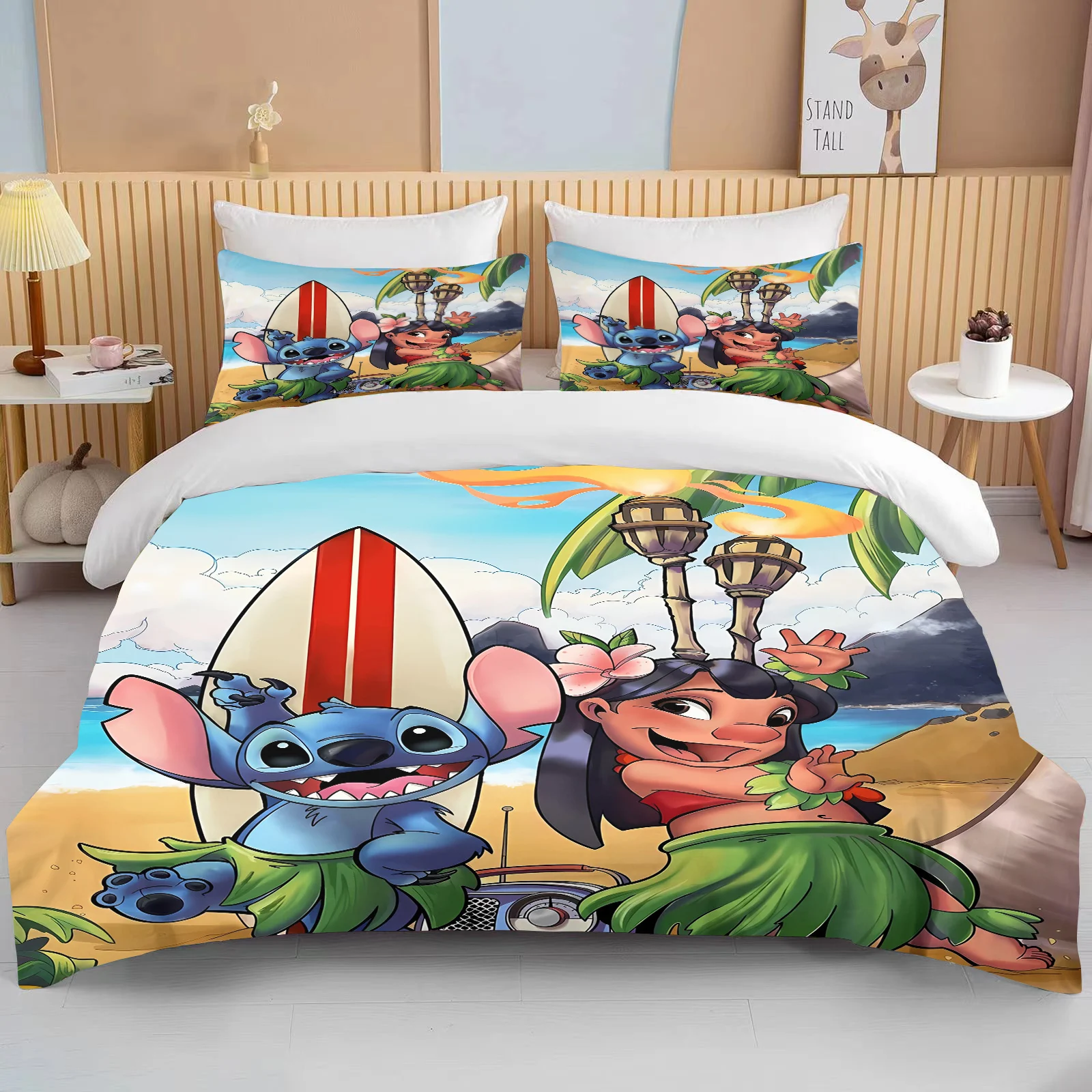 Disney Fashion Lilo Stitch Cartoon Anime Children Duvet Cover Set Comforter King Size Bedding Quilt Queen Twin Grade Bed Sheet