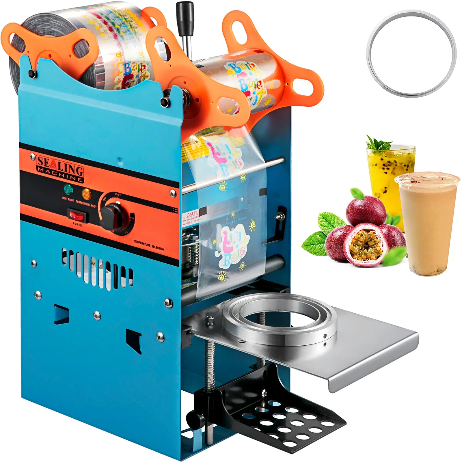 

Manual Tea Cup Sealer Machine, 300-500 Cup/h Blue Manual Boba Tea Sealer Machine, 90/95mm Cup Diameter Cup Sealing Machine