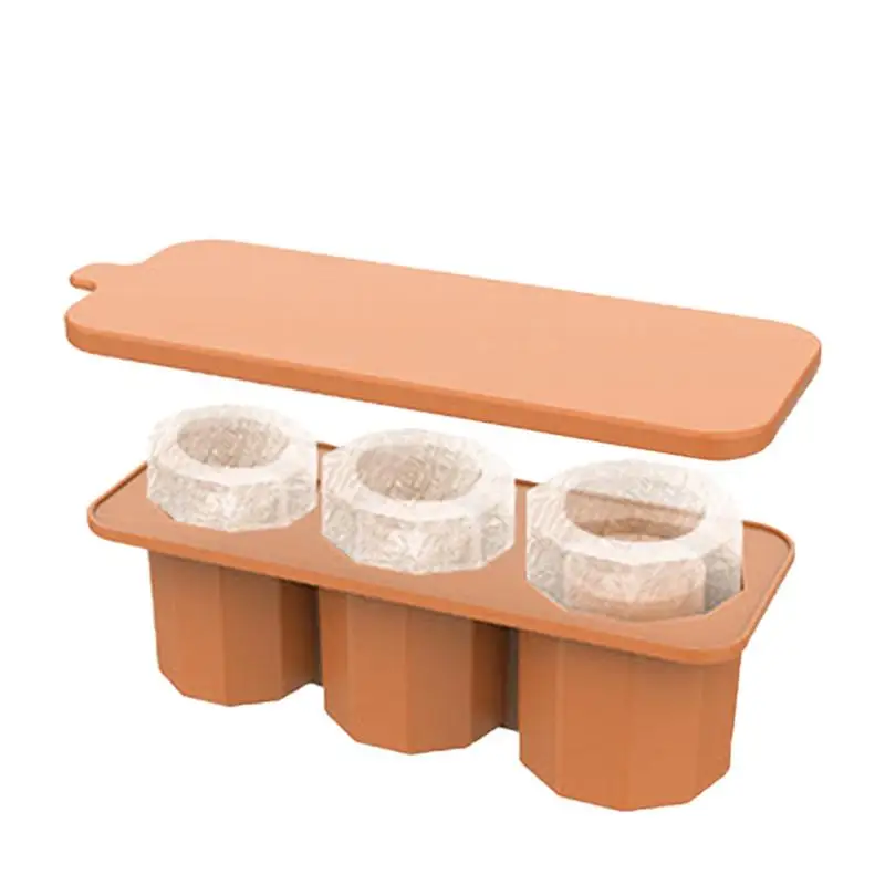 Ice Cube Tray for Tumbler Cup 3 Hollow Silicone Cylinder Ice Mold with Lid and Bin for Freezer Ice Drink Juice Whiskey