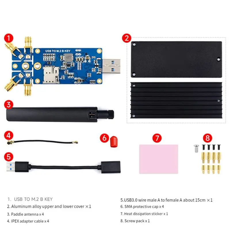 A43M 5G DONGLE Adapter Expansion Board with Four Antennas USB3.1 Interface M.2 USB3.1 for Raspberry Pi Jetson Nano