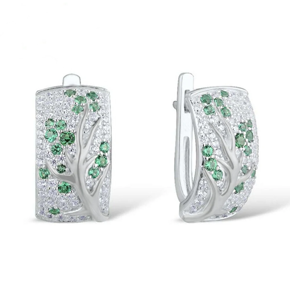 Colorful Cubic Zirconia Hoop Earrings For Women 925 Sterling Silver Plant Plum Flower Earrings For Women/Girls Fashion Jewelry