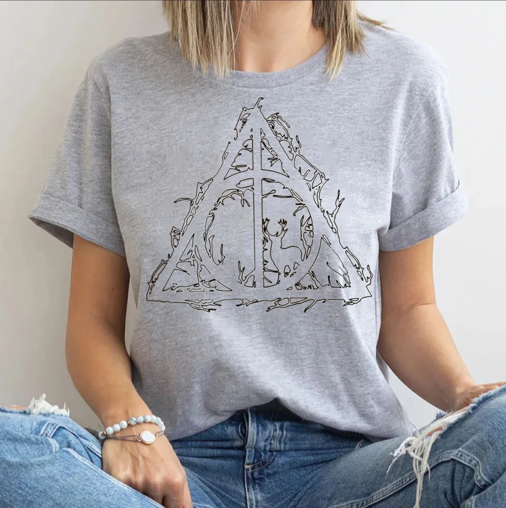 2PCS New Short Sleeve Printed Pattern T-Shirt Summer Women's Casual Castle School of Witchcraft and Wizardry Women's Clothing