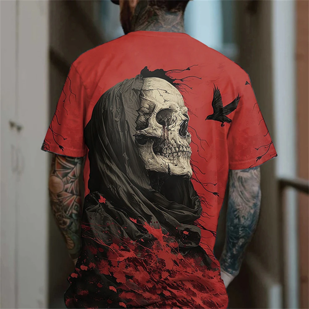 

Летние забавные футболки со скелетом мрачного жнеца и 3D принтом, уличная одежда, мужская мода ужасов, Harajuku, повседневная футболка большого размера, топы, одежда