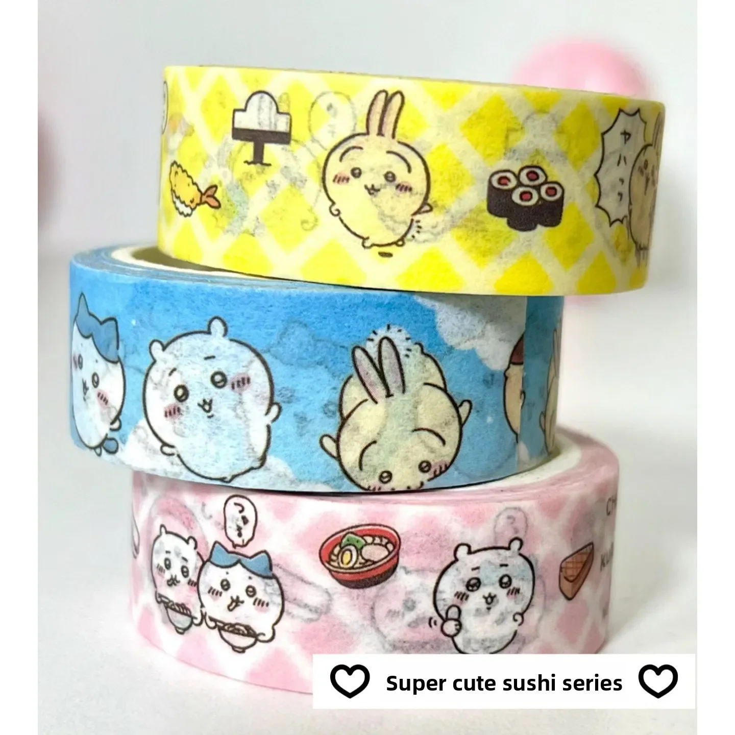 

jiyi Hachiware Usagi Washi Tape Sushi Food Pattern Masking Tape Kawaii Japanese Character DIY Journal Planner Sticker Gift