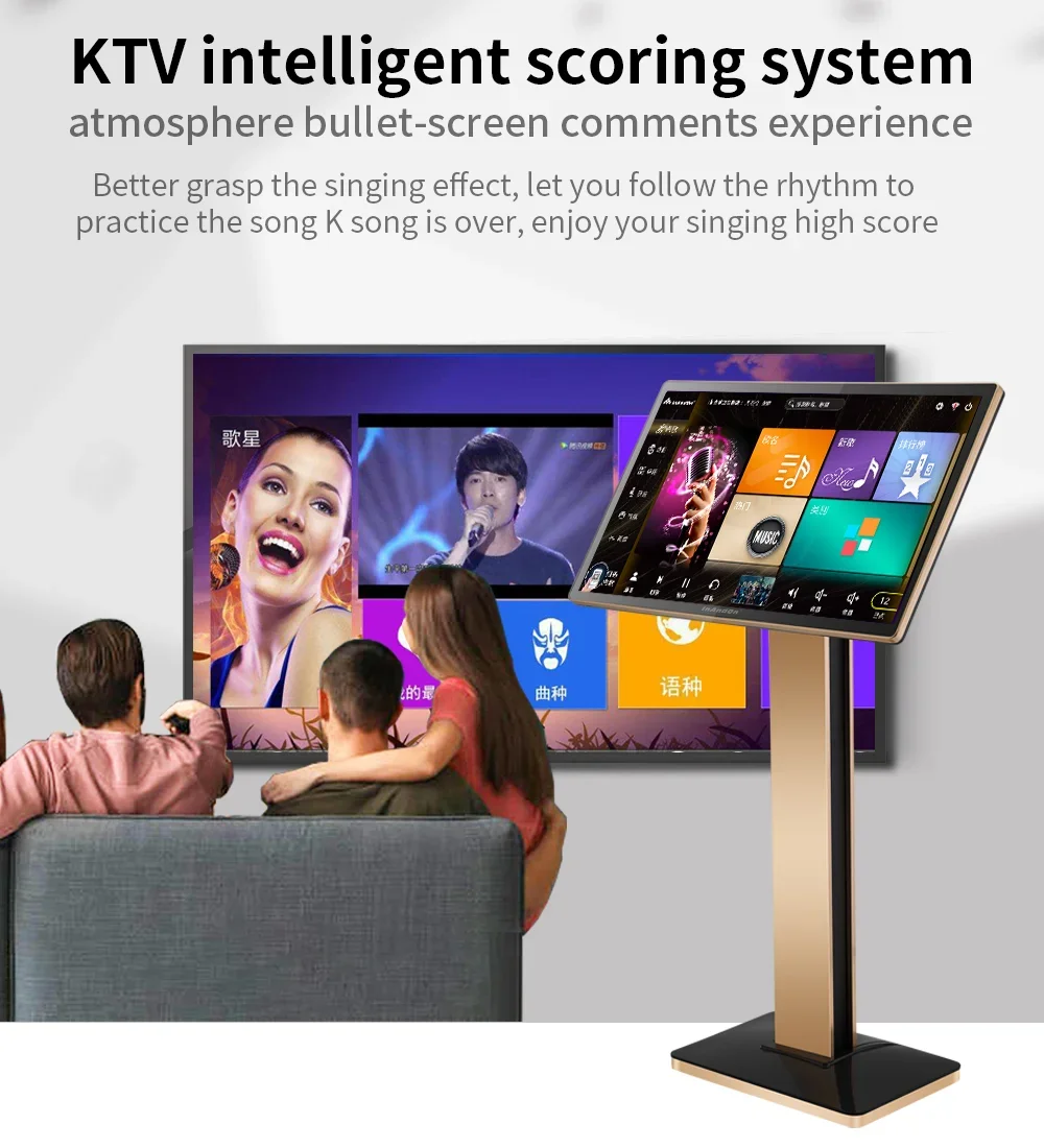 KV-V5 Max 21.5 "Touchscreen Karaokesysteem Machine 4Tb Online Film Smart Song-Selectie Ktv-Speler Met Draadloze Microfoon