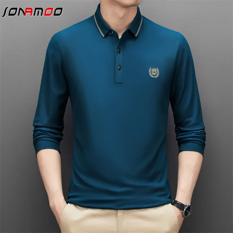 Autumn and Winter Long Sleeve Polo Shirt Fashion Embroidery Men\'s Polo Neck Top Pure Cotton Daily Long Sleeve Polo Shirt