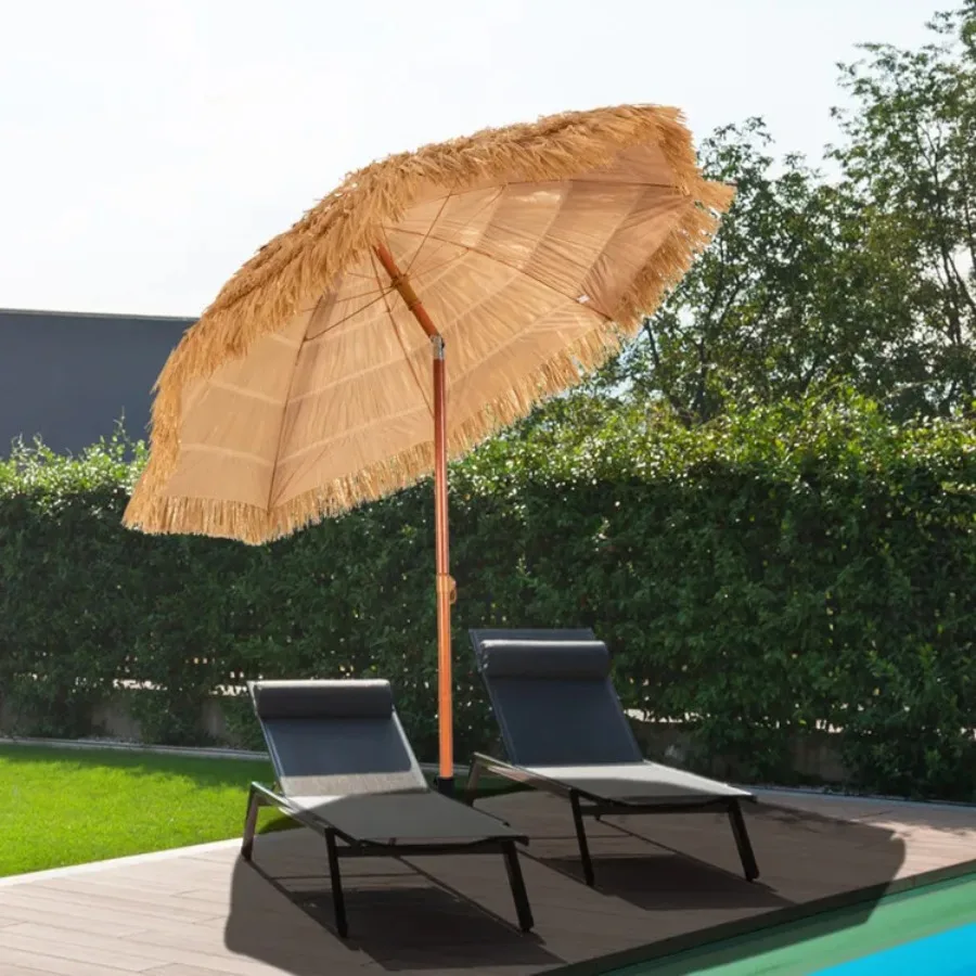 

6.5 Feet Portable Thatched Tiki Beach Umbrella with Adjustable Tilt