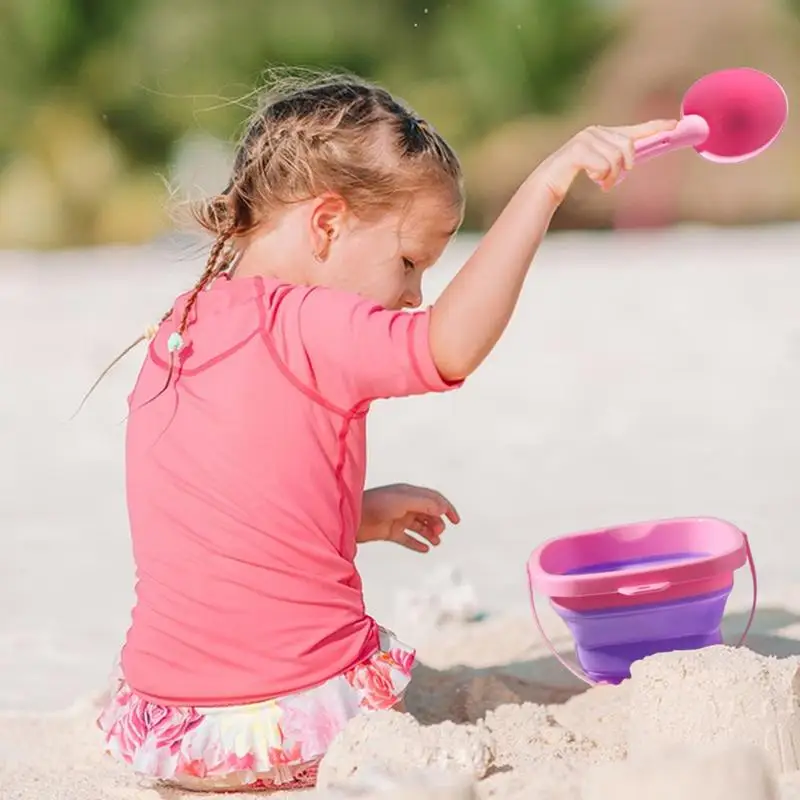 Jouets de sable de plage, château de sable, avec seau pliant et sac en maille comprenant des moules, râteau, pelle, jeu d'été pour garçons et filles