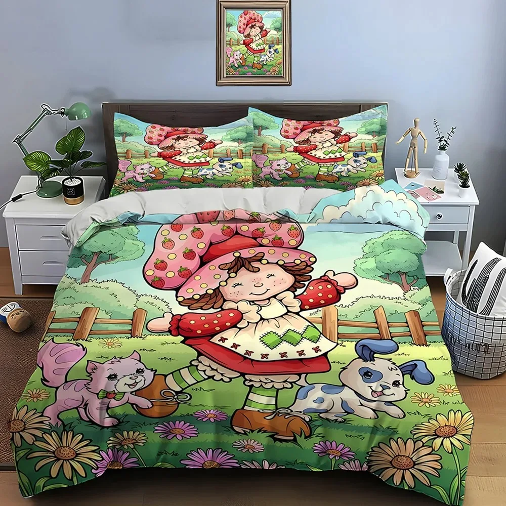 

Cartoon Cuete duvet cover and pillowcase, E-Emily Erdbeer Friends bedding set, cute bedroom decoration, gift for girls