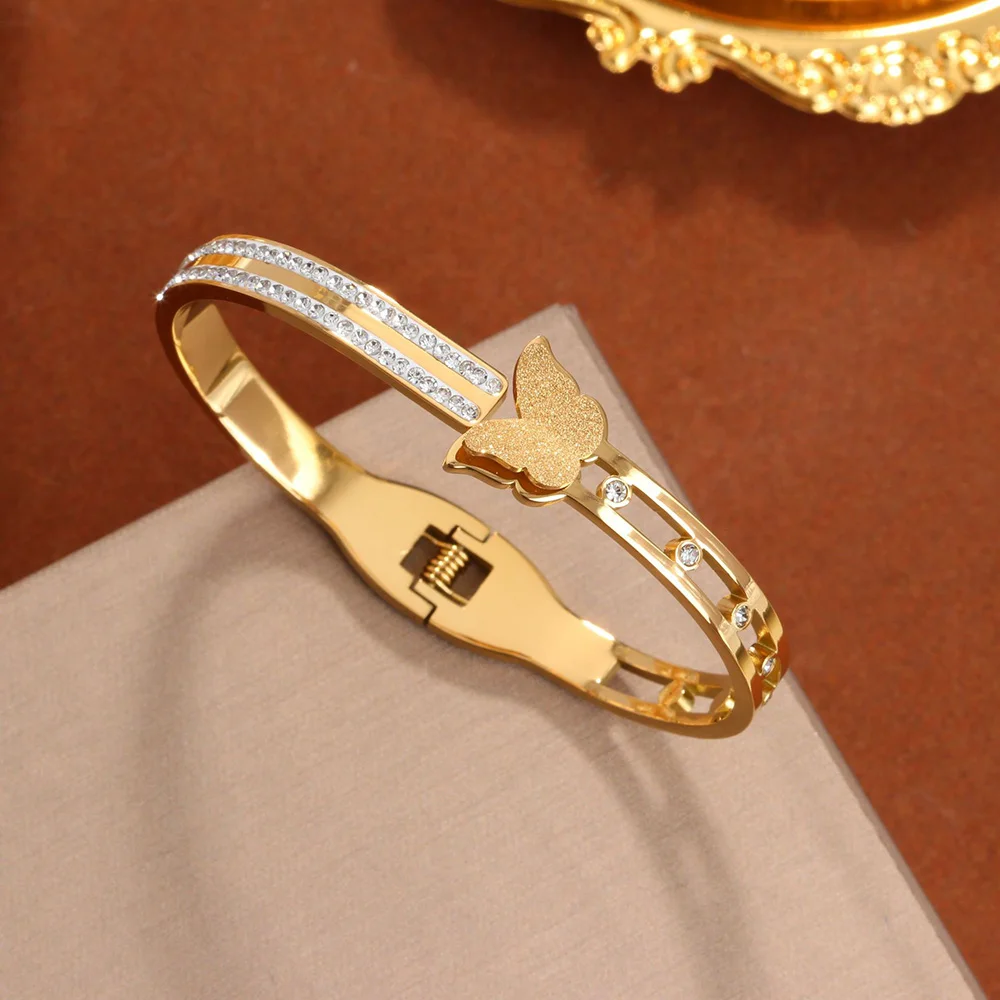 

2025 New 18k crystal plated stainless steel butterfly bracelet for women, Christmas gift, wife gift