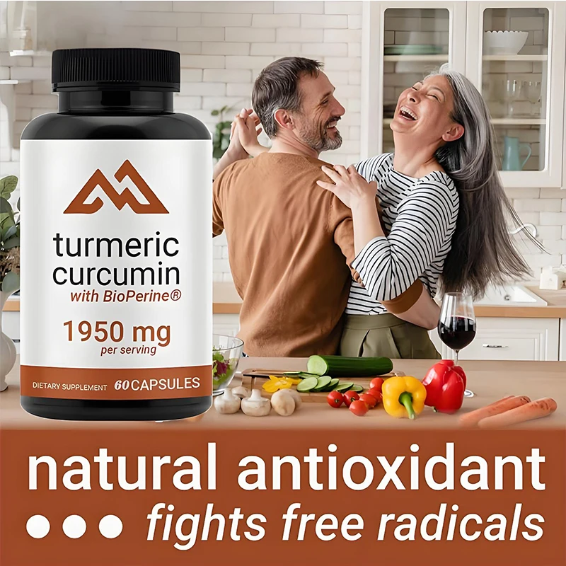 

95% Curcumin Nutrients, 1950mg per serving. High quality turmeric supplement with 60 BioPerine high absorption capsules