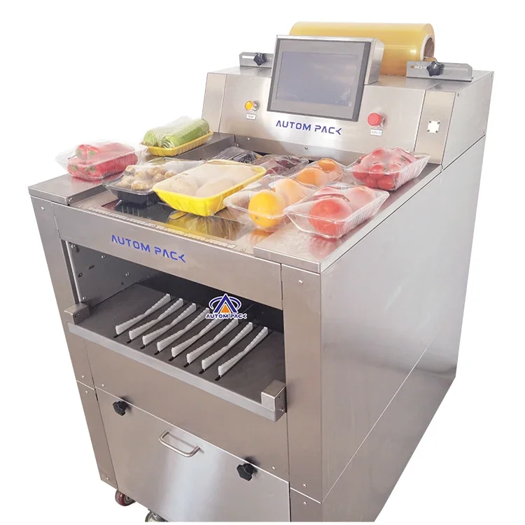 ATM-168T Automated Fresh Supermarket Use Cling Film Wrapping Machine For Vegetables Fruit Chicken Fresh Meat Packing Machine