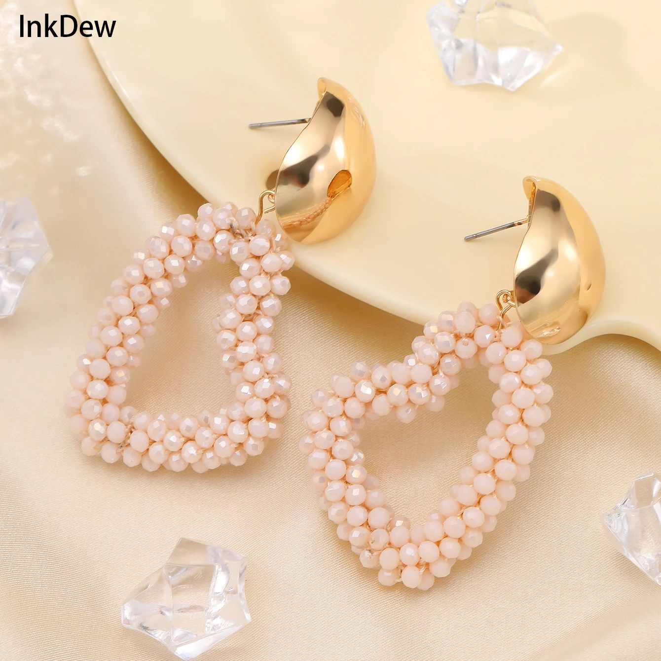 INKDEW Sloping Irregular Heart Shape Drop Earrings Handmade Crystal Beads Earrings For Women Big Long Earrings Jewelry EA086