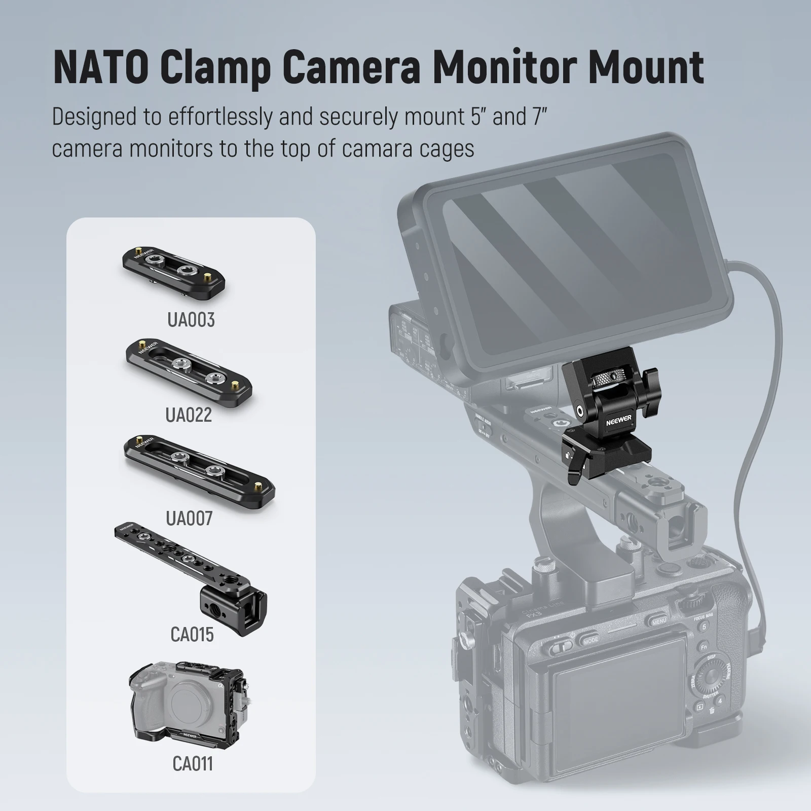 NEEWER DSLR-Kameraklemme, verstellbare Monitorhalterung mit Kaltschuh, Anti-Twist, 1/4 Zoll Schraube für Monitor, Blitzlicht, DIY-Aufsatz – Detail 2