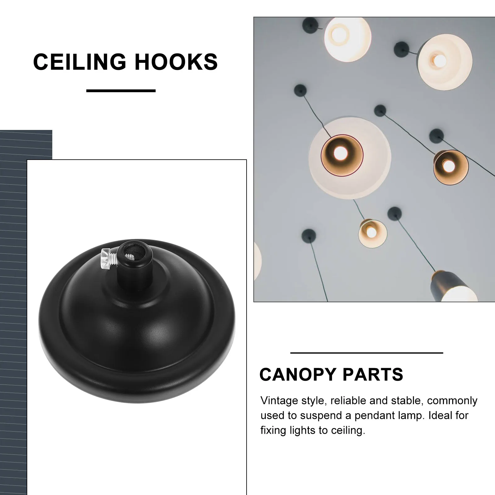 

2Pcs Black 130mm Retro Ceiling Cover Plate Hook Ch Mounting Canopy Light Fixture Pendant Lampshade Parts Steel Hooks LED