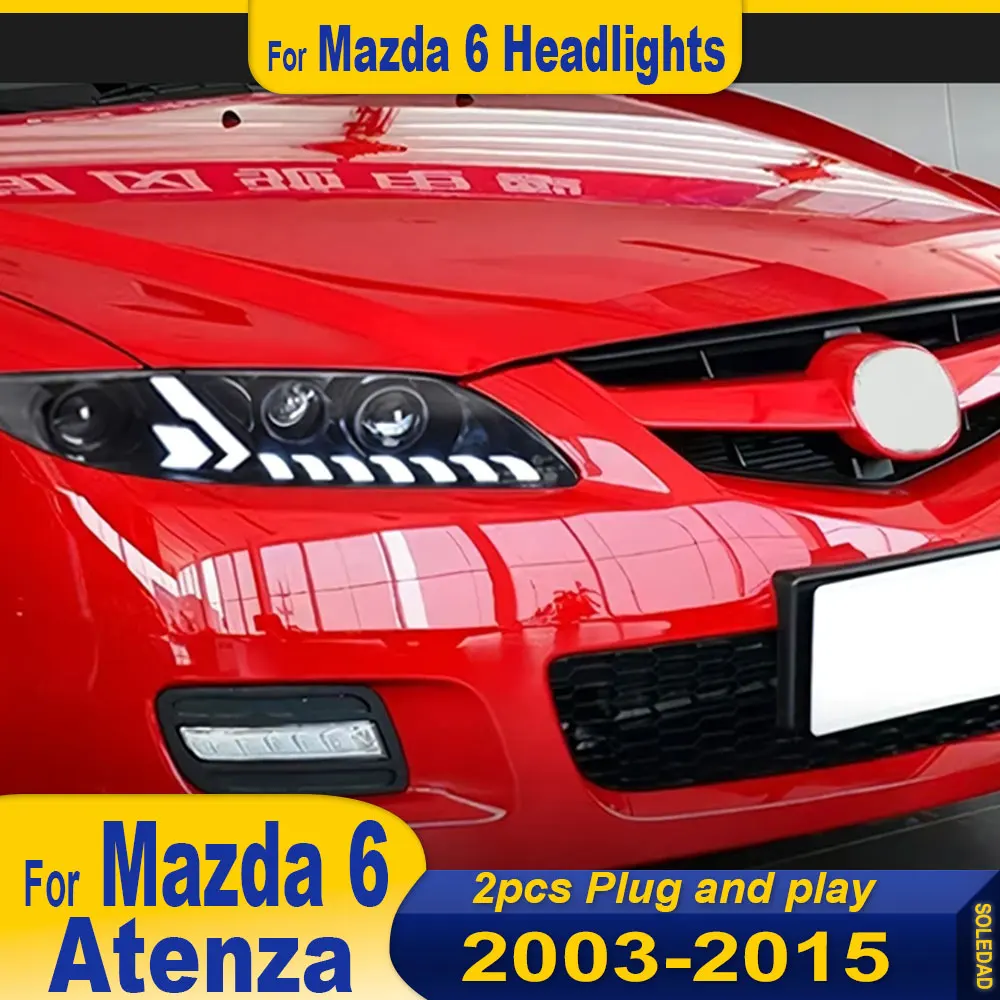 Car For Mazda 6 Atenza 2003 2004 2005 2006 2007 2008 2009 2010-2015 Modified LED Lamps Headlights DRL Dual Projector Facelift
