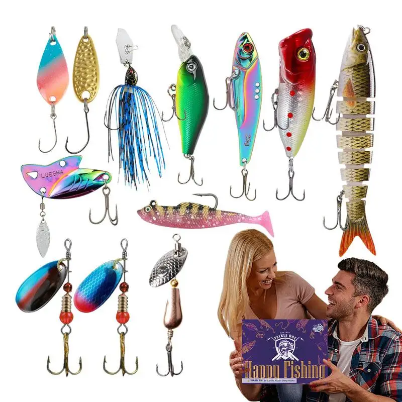 Christmas Countdown Fish Baits Set 12 Pieces Fishing Baits Set Advent Calendars 2024 Realistic Design Fishing Accessories For