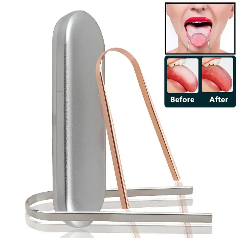 Stainless Steel Tongue Scraper Fresh Breath Cleaning Coated Tongue Toothbrush Oral Hygiene U-shaped Metal Tongue Scraper