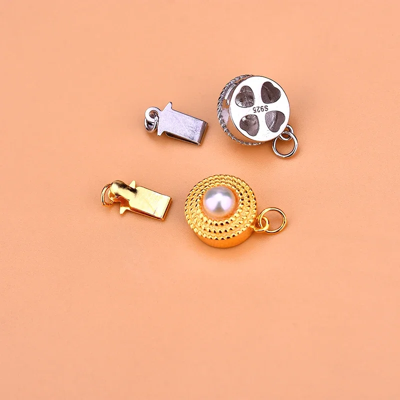 S925 Sterling Silver temperament simple freshwater pearl insert buckle connection buckle handmade jewelry DIY accessories materi