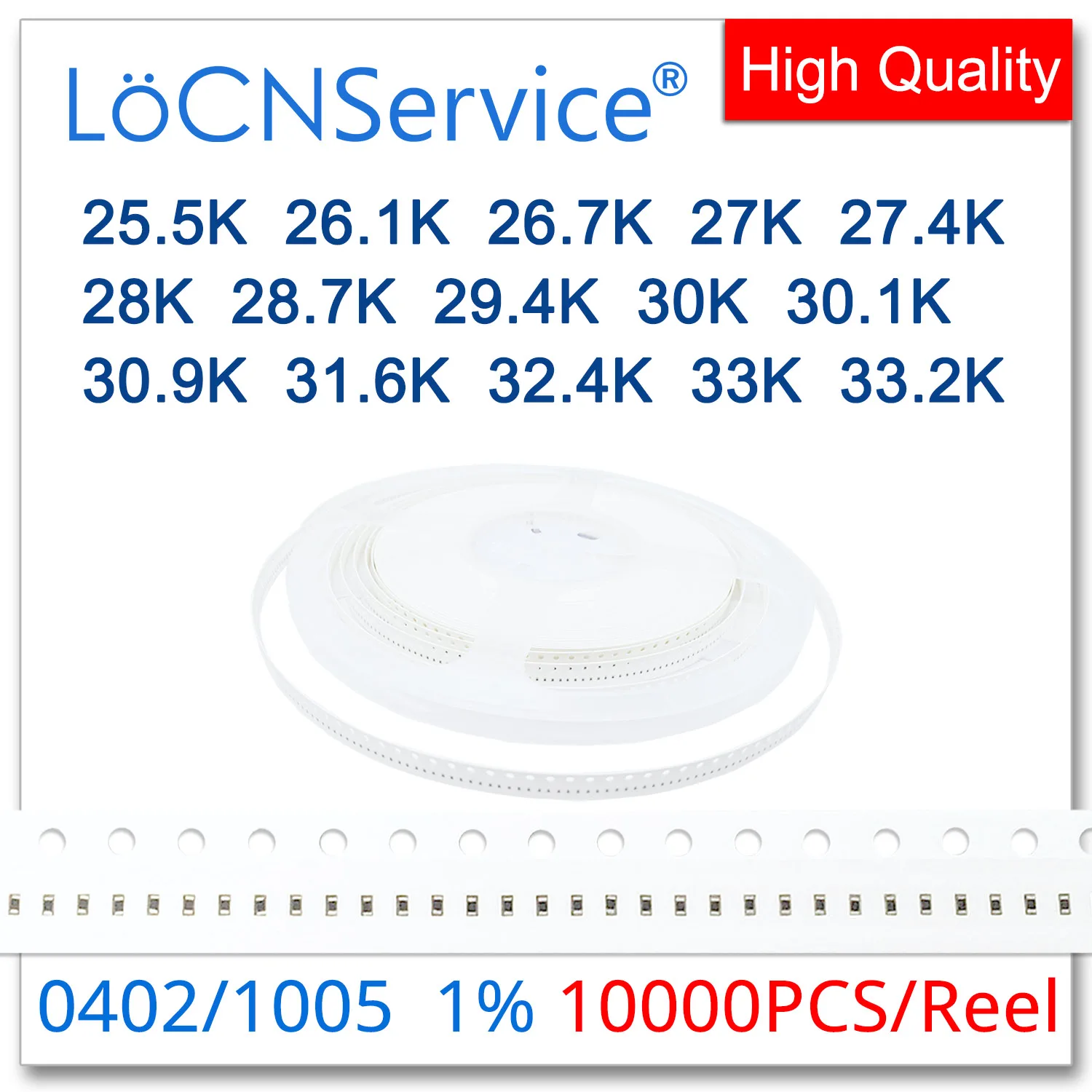 LoCNService 0402 1% 10000 Uds 25,5K 26,1K 26,7K 27K 27,4K 28K 28,7K 29,4K 30K 30,1K 30,9K 31,6K 32,4K 33K 33,2K 1005 resistencia OHM