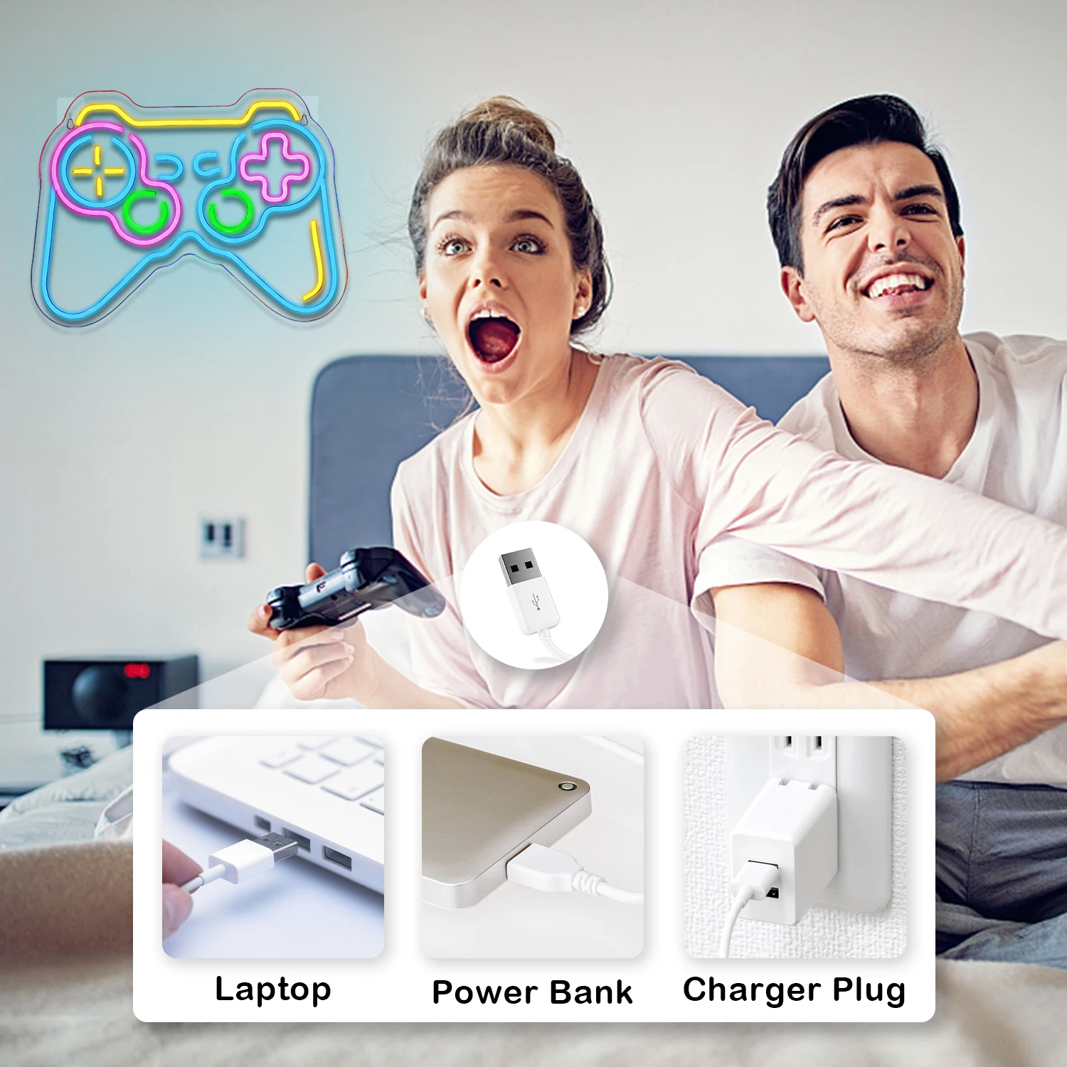 Letreros de neón con forma de juego, luces LED de neón para decoración de pared, sala de juegos para adolescentes y niños, zona de juegos, decoración de fiesta, letreros de iluminación para dormitorio, USB