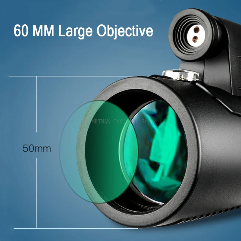 12X50 monocular telescope, capable of long-distance observation, equipped with LED lights suitable for outdoor fishing, camping