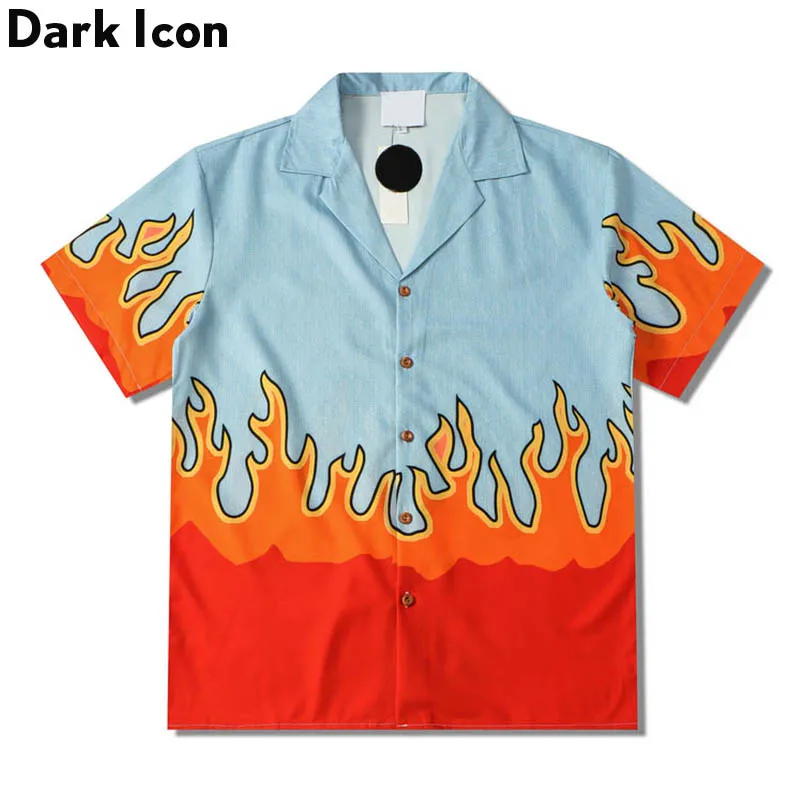 Dark Icon Flame Polo Shirt Men Summer Thin Material Holiday Beach Hawaiian Shirts Vintage Men\'s Shirt